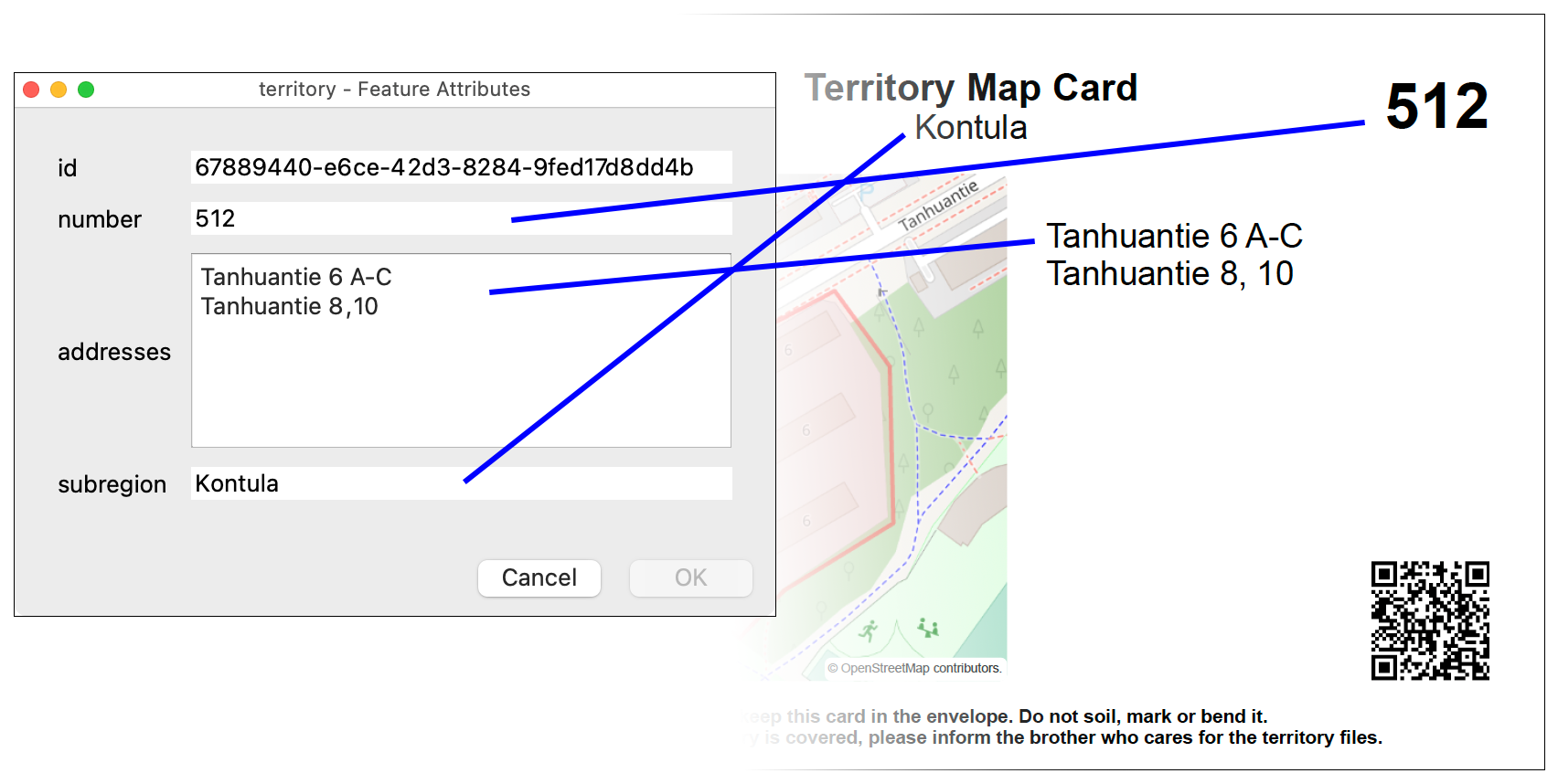 Explanation of QGIS feature attributes on the territory layer